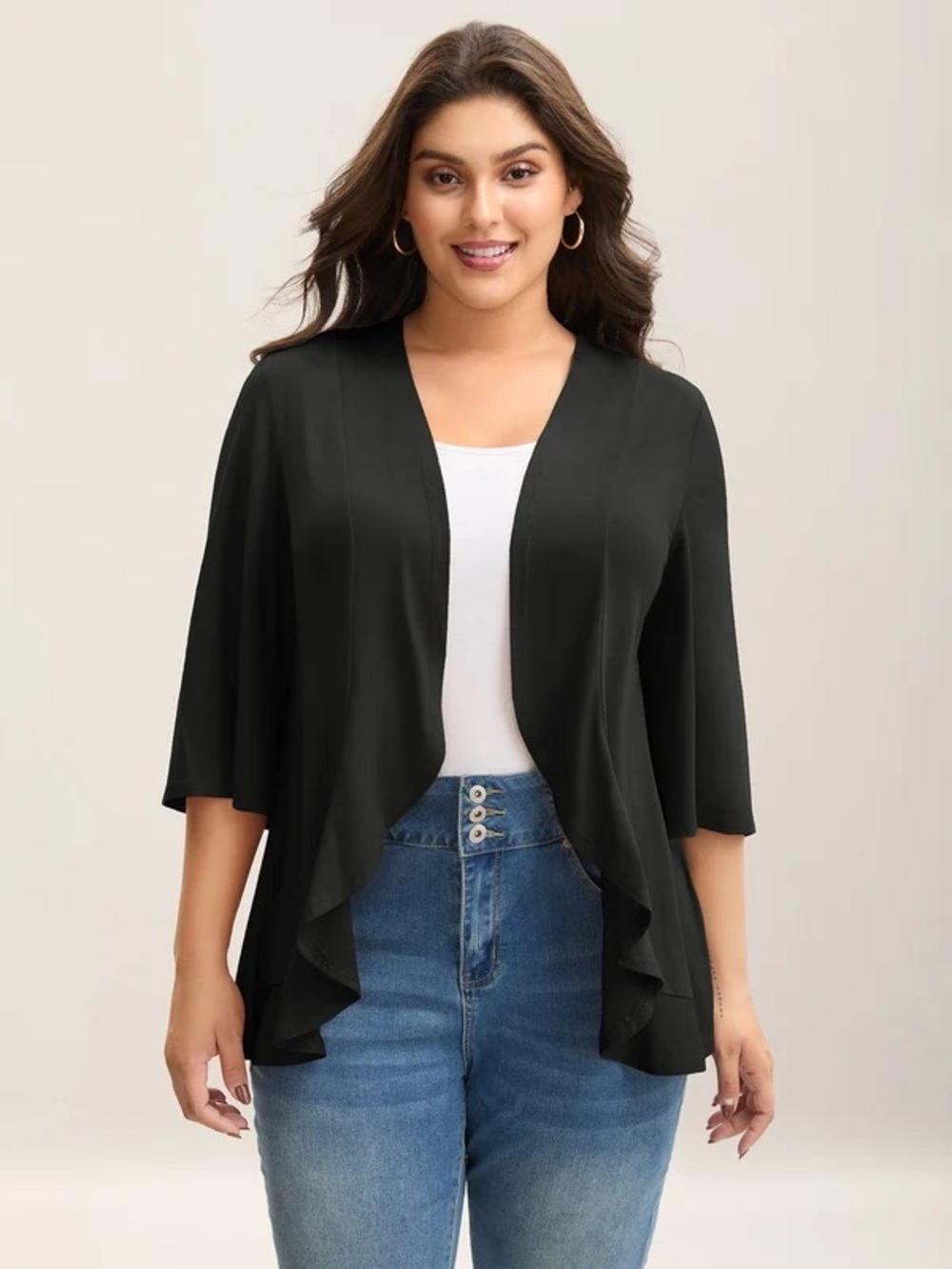BloomChic Black Lotus Hem Curvy Kimono Cover Up Crop Sleeve Cardigan Size 14/16